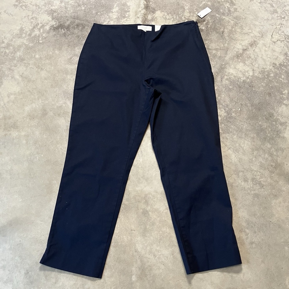 Talbots Pants Womens Size 12 Navy Blue Stretch Twill Crop Side Zip Basic